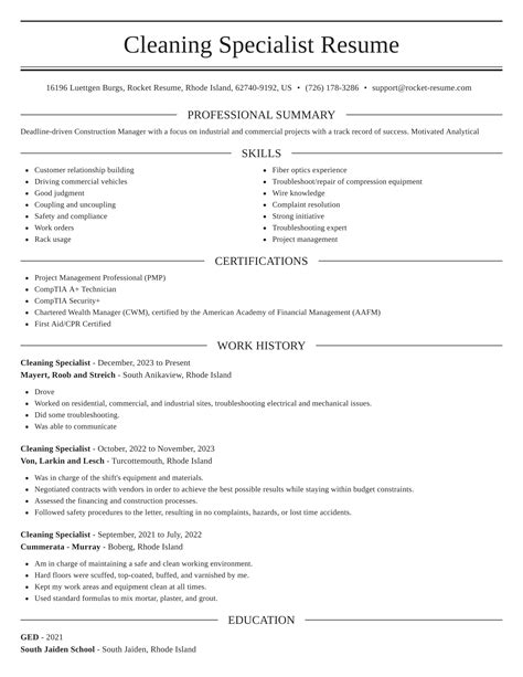 cleaning service resume